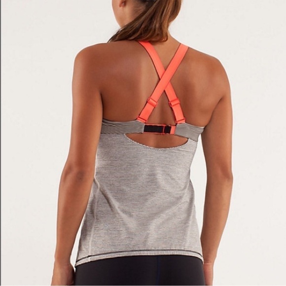 Lululemon Run Catch Me Tank Black Stripes with Adjustable Neon Pink Straps Sz. 2 - Picture 6 of 14
